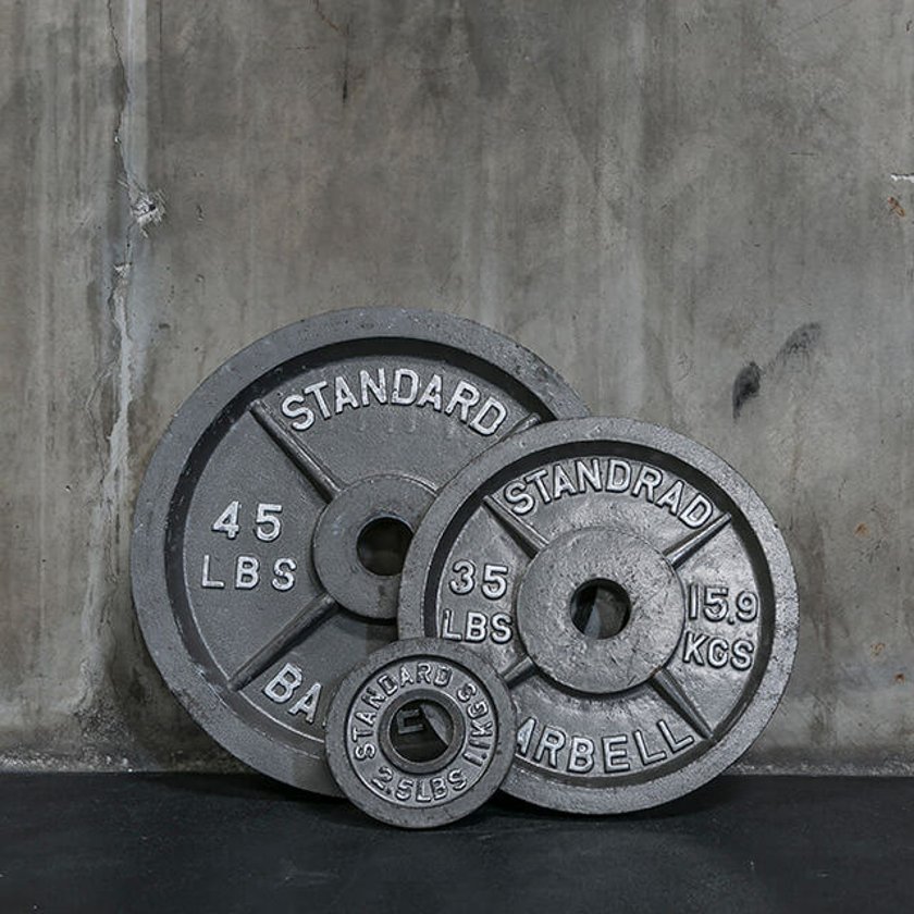 Iron weights Photograph of three iron weights against wall