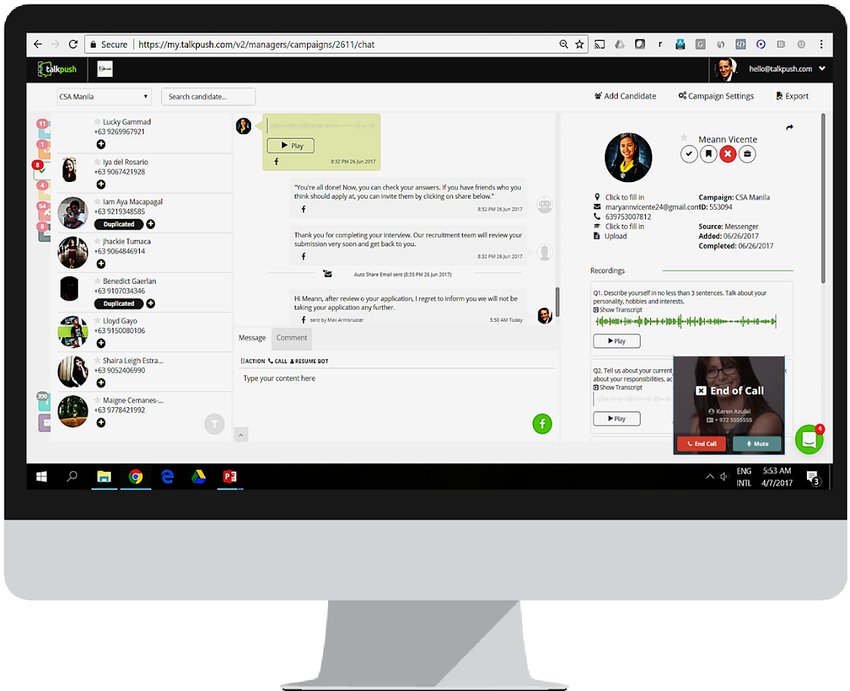 Computermonitor, auf dem TalkPush-Screenshots angezeigt werden