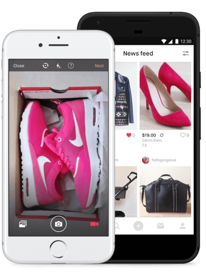 Foto von Schuhen und Kleidung online und auf einem Telefon per App